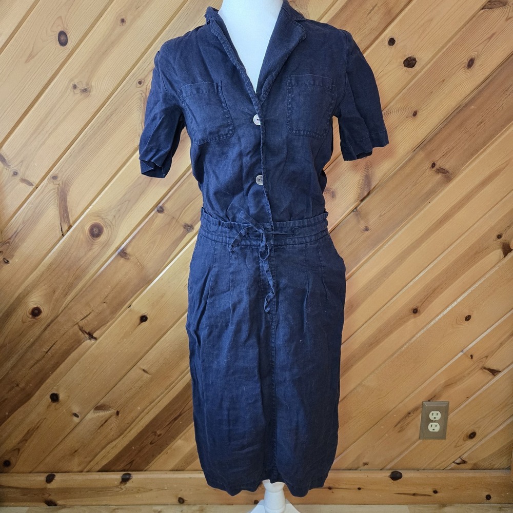 Escada Sport women Linen Shirt Midi Dress Safari Pckets Blue 34 (S)